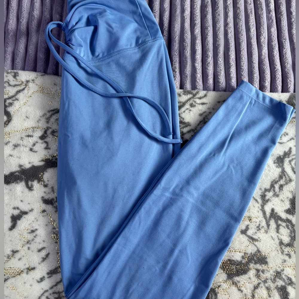 PINK High-Waisted Light Blue Tie-Front Leggings